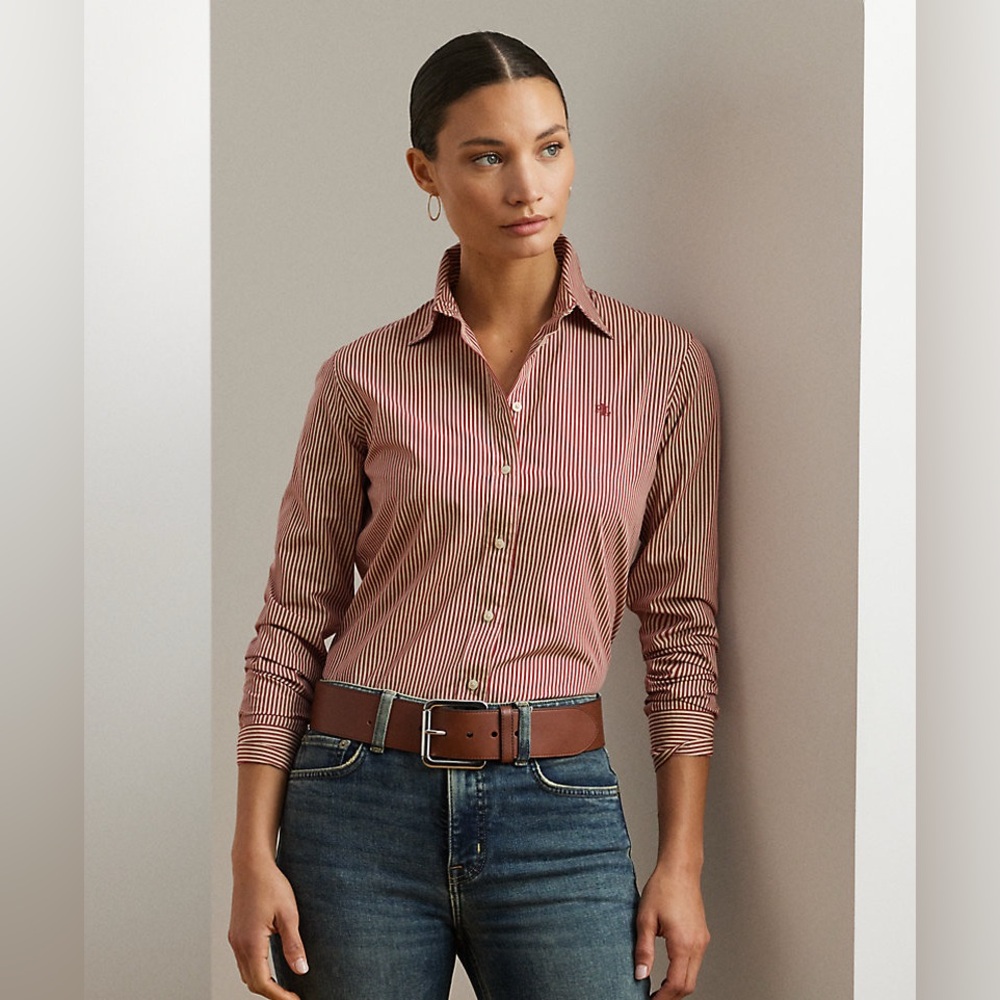 Lauren Ralph Lauren Red Striped Button Down Shirt